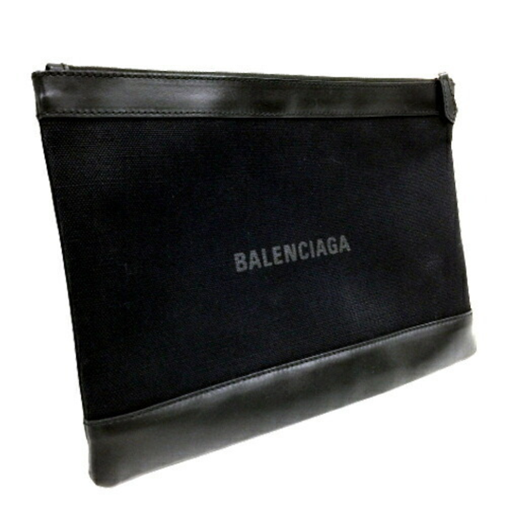 Balenciaga Clutch Bag Shoulder Document Case Handheld Leather Canvas Black